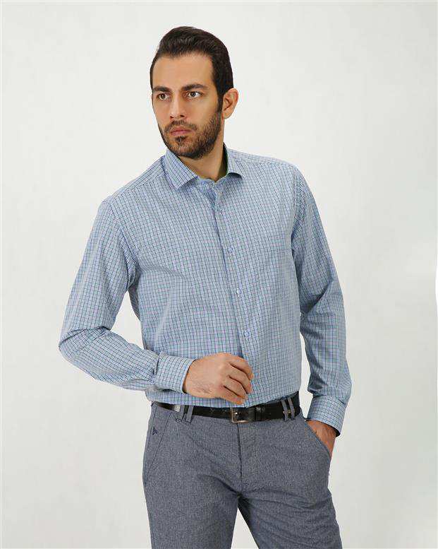 پیراهن مردانه آبی سبز چهارخانه Edmond